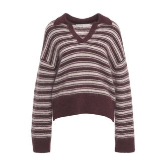 Second Female V-neck Knitwear, female, Multicolor, Size: M Striped Knit Sweater Vienna