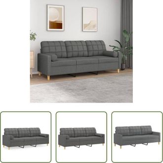 vidaXL Cuscini decorativi - Divano a 3 Posti con Cuscini Grigio Scuro 180 cm in Tessuto