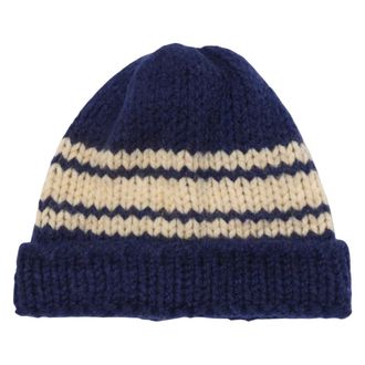 Universal Works Accessoires, Heren, Blauw, ONE Size, Wol, Chunky Knit Stripe Lenny Muts