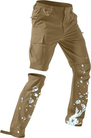 Generic Mens Hiking Walking Trousers Waterproof Quick-Dry Cargo Trousers with 5 Deep Pockets Outdoor Lightweight Zip-Off Combat Pants Travelling Trekking Fish