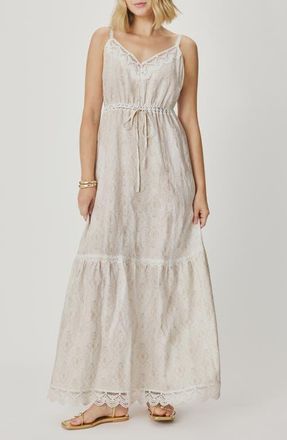 Splendid Anastasia Lace Trim Print Sleeveless Maxi Dress in Antique Pearl Ivory Paisley at Nordstrom, Size X-Small