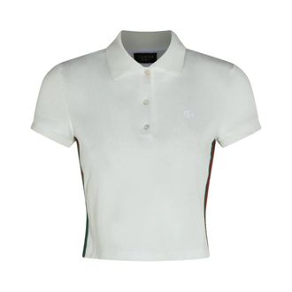 Gucci Polo shirt van geribd katoenen jersey - Dames - Polos - Wit - XS - Katoen - Tops