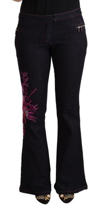 Exte Cotton Mid Waist Cotton Fla Womens Jeans