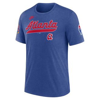 Nike Atlanta Braves Cooperstown Eras Nike Mens MLB T-Shirt in Blue | NJFDEX49ATB-T4S
