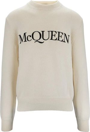 Alexander McQueen Hoodies & sweatvesten, Heren, Beige, L, Katoen, Heren Crewneck Sweater met Geborduurd Logo