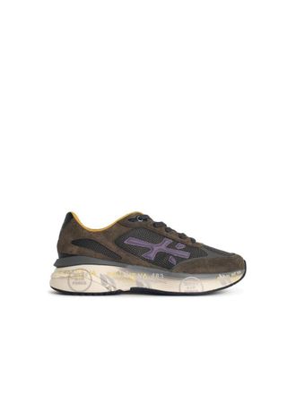 Premiata Moerun 7771 Sneakers In Brown And Army Green Suede Blend