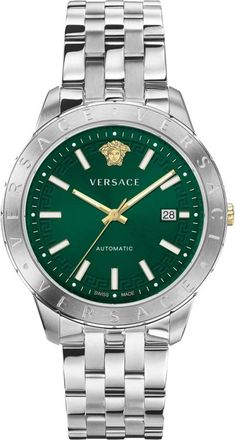Versace Automatisch horloge met datumvenster en roestvrijstalen armband - Heren - Horloges - Grijs - ONE Size - Accessoires