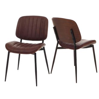 Hhg Nunca Usado] Juego De 2 Sillas De Comedor Hhg 182, Silla De Cocina Silla, Madera Curvada Imitaci&oacute;n Cuero Oeko-tex Mvg, Aspecto Nogal, Marr&oacute;n Vintage