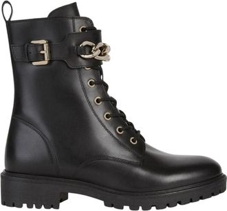 Geox D Hoara Enkellaarsjes - Dames - Veterlaarzen - Zwart - 37 EU - Leer - Schoenen