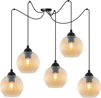 OEM L&aacute;mpara Colgante Riffle Spider Negra 5 L&aacute;mpara Plana De Miel E27