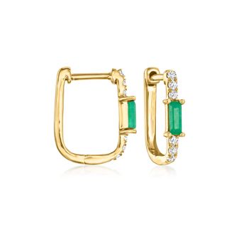 RS Pure by Ross-Simons Emerald and. Diamond Paper Clip Link Hoop Earrings in 14kt Yellow Gold