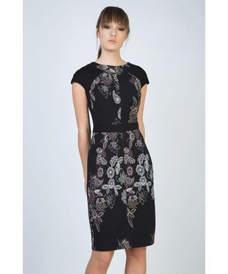 M&oacute;veis Conquista Womens Print Cap Sleeve Dress with Waistband - Black - Size EU 38 (Womens)