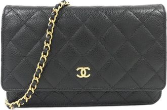 Chanel Black Grained Calfskin Chain/Shoulder Wallet (Pre-Owned)