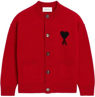Ami Crewneck Wool Cardigan With Ami De Coeur