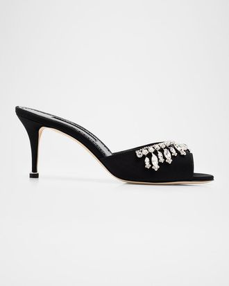 Manolo Blahnik 50mm Tulimu Embellished Satin Mules