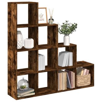 Berkfield Home Room Divider Bookcase 4-Tier Smoked Oak 131.5x29x131.5 cm Engineered Wood in Brown