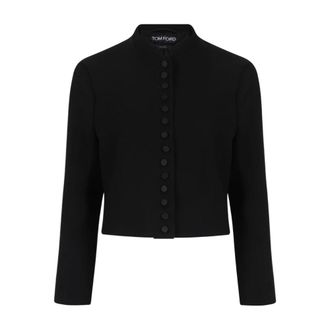 Tom Ford Jassen, Dames, Zwart, M, Leer, Cropped Buttoned Jacket