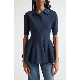 Stella McCartney Compact Knit Peplum Polo in Navy at Nordstrom, Size Medium