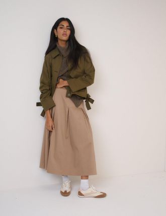 Nobody's Child Beige Pleated Midi Skirt