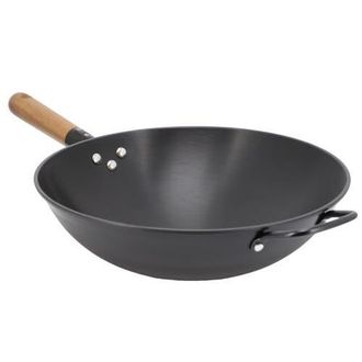 Gibson Home Welton 13.5 Inch Carbon Steel Wok with Wood Handle in Black at Nordstrom