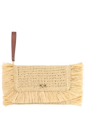 Anya Hindmarch Natural Oversized Fringed Woven Raffia Clutch