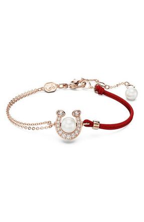 Swarovski Symbolica Swarovski Faux Pearl Horseshoe Bracelet in Rose Gold at Nordstrom, Size Medium