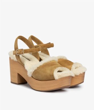 Pedro Garcia Womens Dril Shearling Platform Sandal In Alpaca Velour And Shearling
