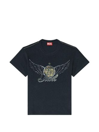 Diesel Vintage-Style Distressed Graphic Print Silk-Nylon Blend T-Shirt