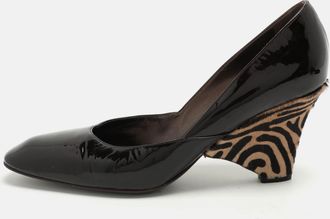 Sergio Rossi Brown Patent Leather Wedge Pumps
