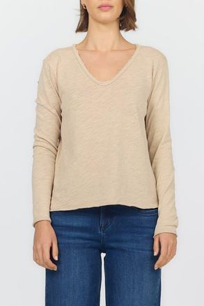 Dear John Denim Vanya Long Sleeve V-Neck Slub Knit T-Shirt in Dune at Nordstrom, Size X-Large