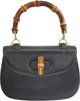 Gucci Vintage Black Leather Bamboo Bag