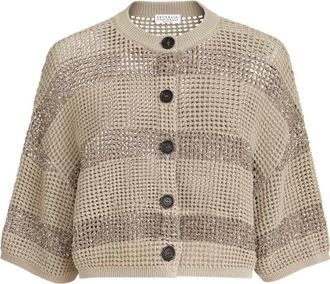 Brunello Cucinelli Cardigan crop a righe - Toni neutri