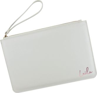 eBuy GB Personalised Bride Bridesmaid Clutch Bag, PU Leather, Bridal Party Gift, Maid of Honour Present, Bridesmaids Proposal Gifts, Wedding Accessory (Oyster