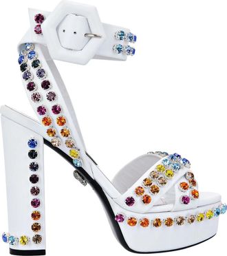 Philipp Plein Sandalen met Hoge Hakken en Kristallen - Dames - Sandalen met hakken - Wit - 38 EU - Leer - Schoenen