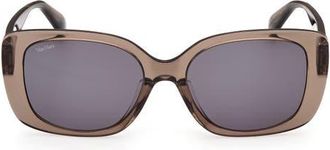 Max Mara 55mm Rectangular Sunglasses in Shiny Light Brown/smoke at Nordstrom