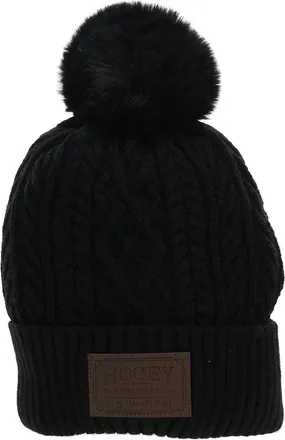 Hooey Unisex Winter Leather Patch Pom Beanie In Black