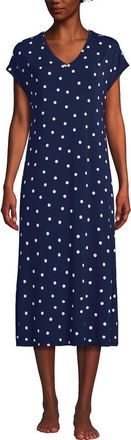Lands End Short Sleeve Cooling Midi Nightgown in Deep Sea Navy Dot at Nordstrom, Size X-Small P