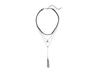 Lucky Brand Tassel Lucky Layer Choker Womens Necklace Womens Necklace Silver, Silver Tone