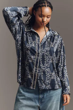 Hutch Kodie Long-Sleeve Silky Buttondown Blouse