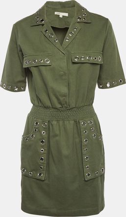 Maje Olive Green Denim Eyelet Detail Ramil Mini Dress