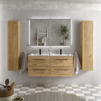 Cygnus Bath Mueble De Ba&ntilde;o Morai 120 Cm Roble Con Tirador Negro Con Lavabo
