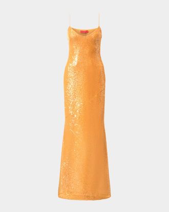 Halston Heritage Glora Sleeveless Sequin A-Line Gown