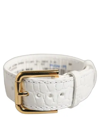Dolce & Gabbana Crocodile-Embossed Calf Leather Belt - White