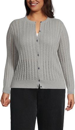 Lands End Cotton Pointelle Modern Cardigan Sweater in Gray Heather at Nordstrom, Size 3X