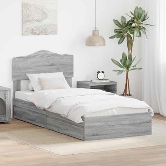 vidaXL vidaXL Letto con Contenitore con testiera Grigio Sonoma 90 x 190 cm