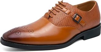 Generic Oxford Shoes for Men Lace Up Square Burnished Toe Monk Strap Leather Low Top Rubber Sole Block Heel Non Slip Classic(Yellow,10.5 UK)