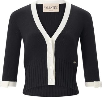 Valentino Ribbed Cotton Cardigan - Dames - Vesten - Zwart - S - Katoen - Truien & Vesten
