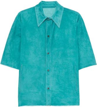 Salvatore Santoro Western Suede Shirt - Heren - Korte mouwen Overhemden - Blauw - L - Su&egrave;de - Overhemden