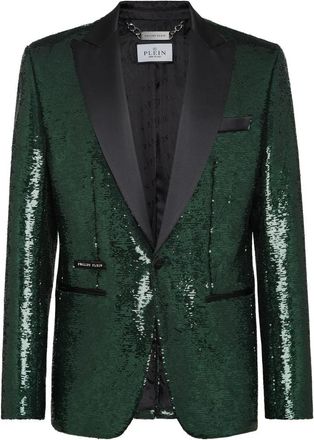 Philipp Plein One-Button Blazer Slim Fit - Heren - Blazers - Groen - 3XL - Leer - Jassen