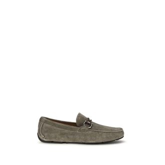 Ferragamo Gray Calf Leather Bos Taurus Slip-On Mens Loafers